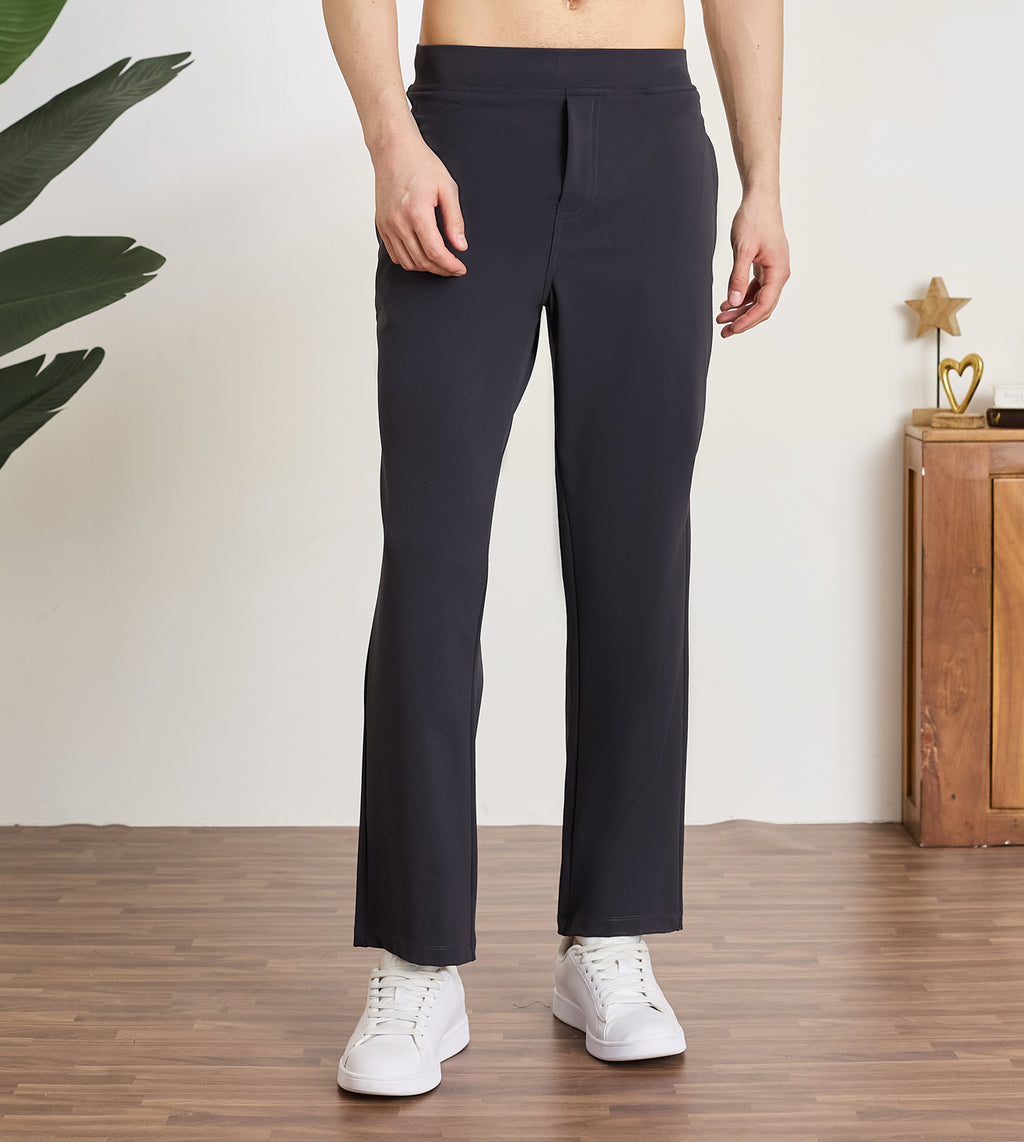 Charcoal Nylon Spandex Straight Fit Pants