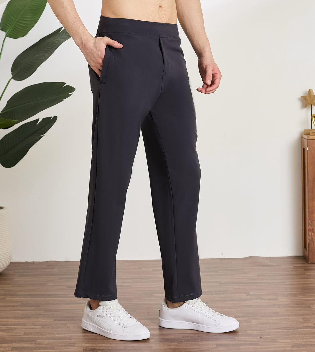 Charcoal Nylon Spandex Straight Fit Pants