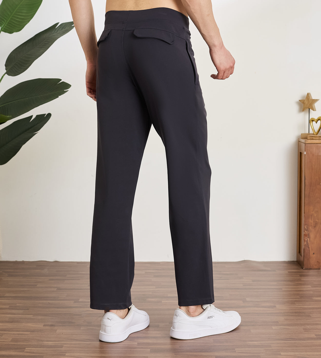 Charcoal Nylon Spandex Straight Fit Pants