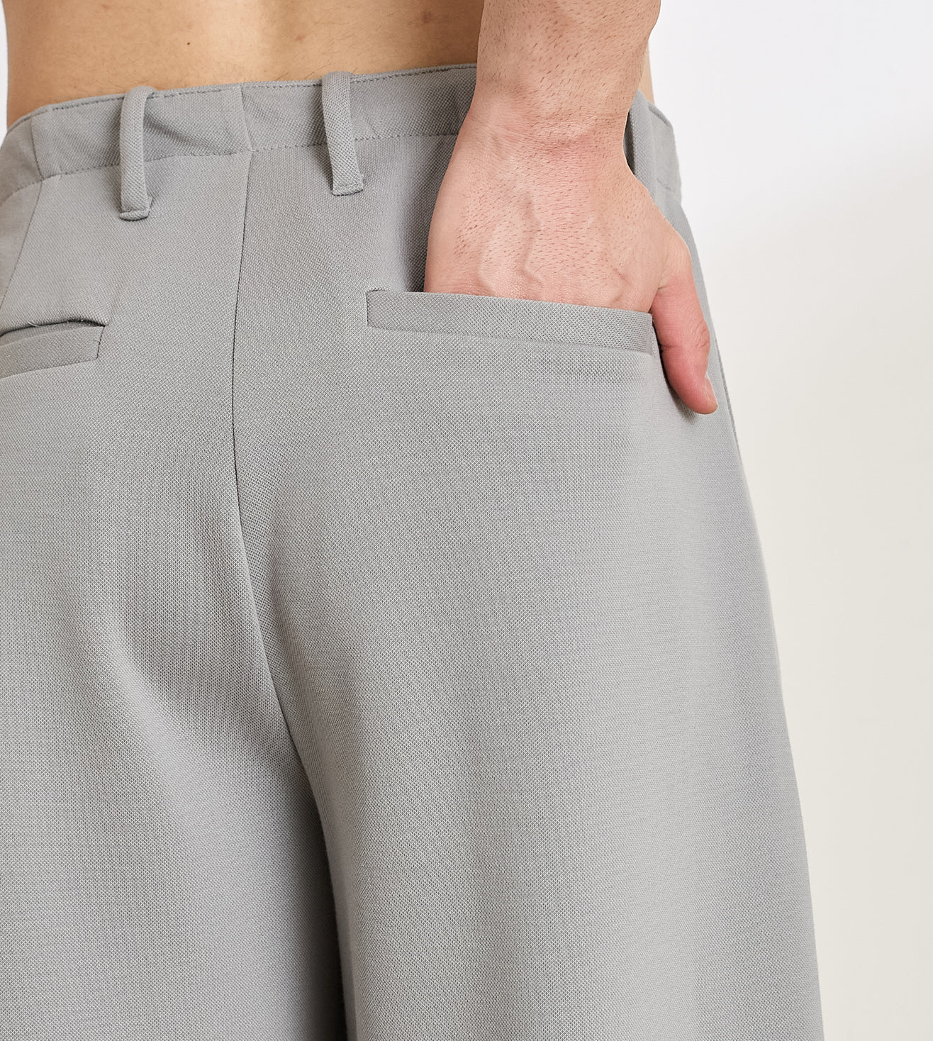 Grey Cotton Dobby  Pleated Wide-Leg Trousers
