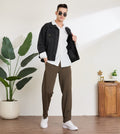 Coffee Nylon Spandex Straight Fit Trousers