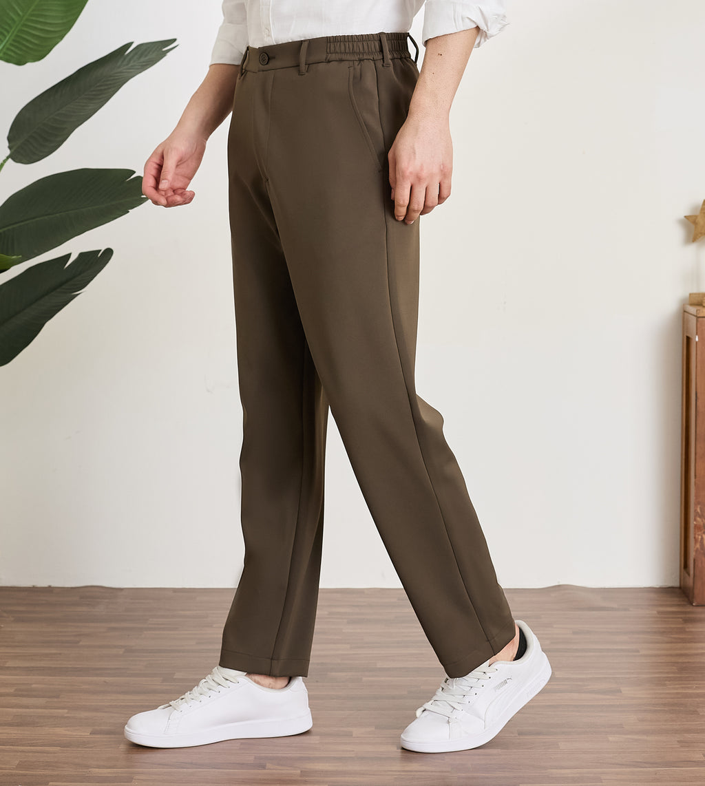 Coffee Nylon Spandex Straight Fit Trousers