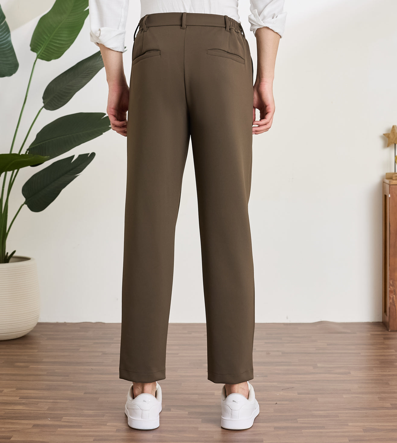 Coffee Nylon Spandex Straight Fit Trousers