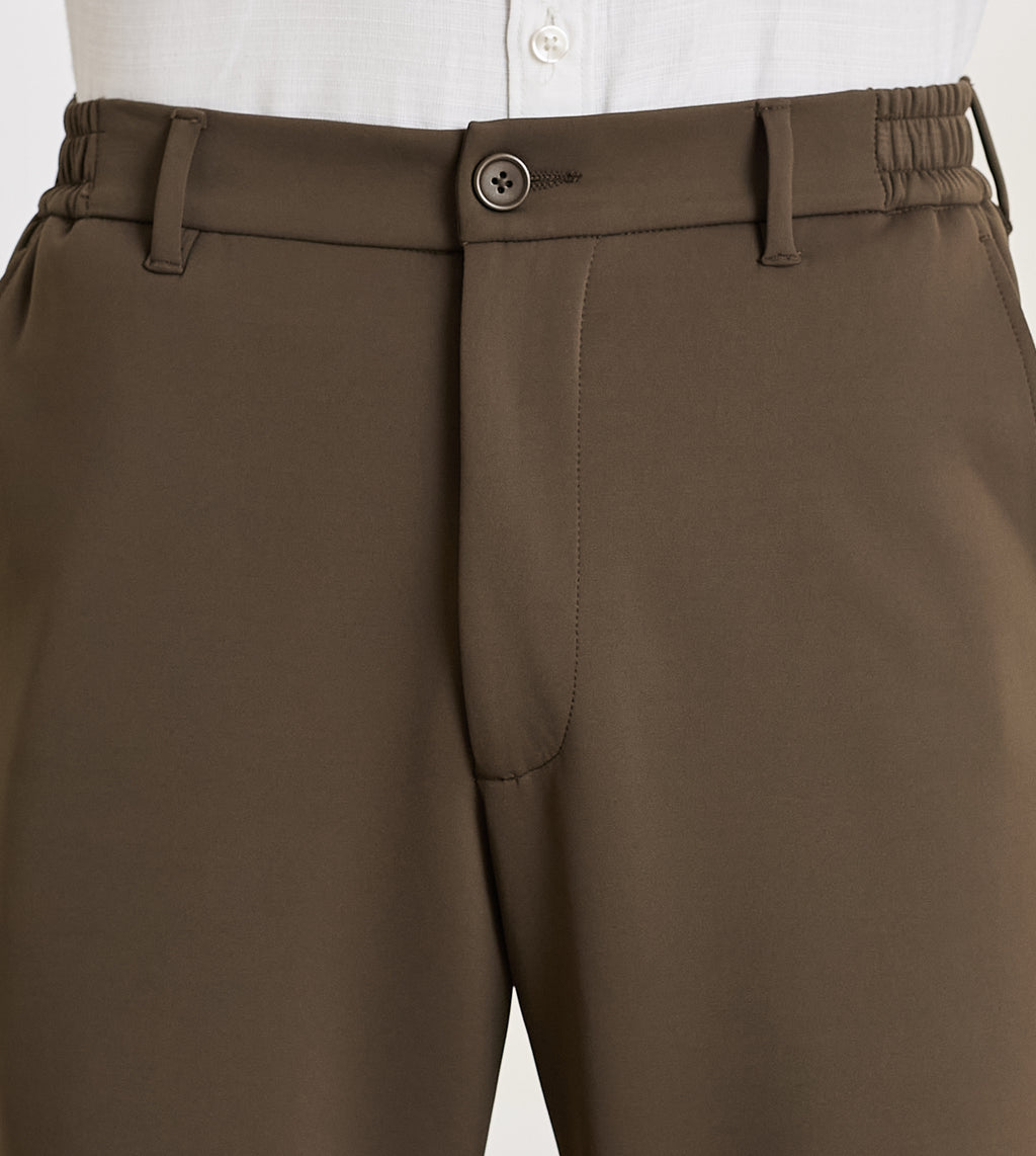 Coffee Nylon Spandex Straight Fit Trousers