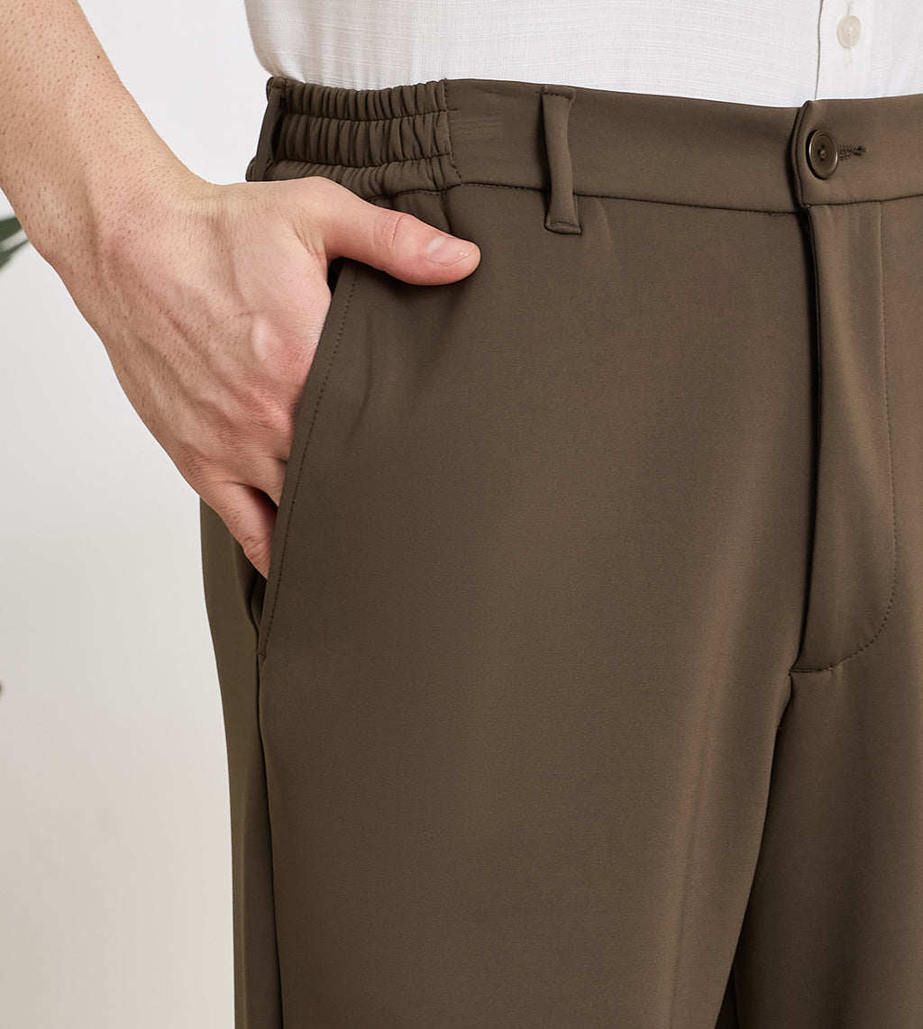 Coffee Nylon Spandex Straight Fit Trousers