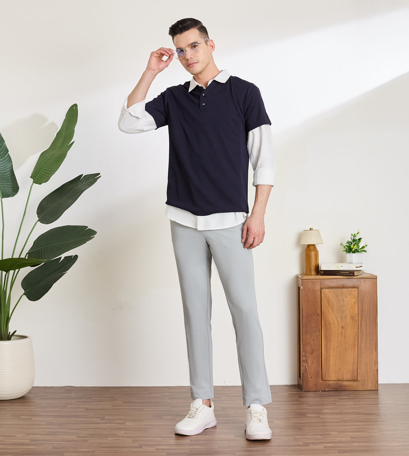 Grey Spandex Slim Fit Trousers