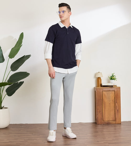 Grey Spandex Slim Fit Trousers
