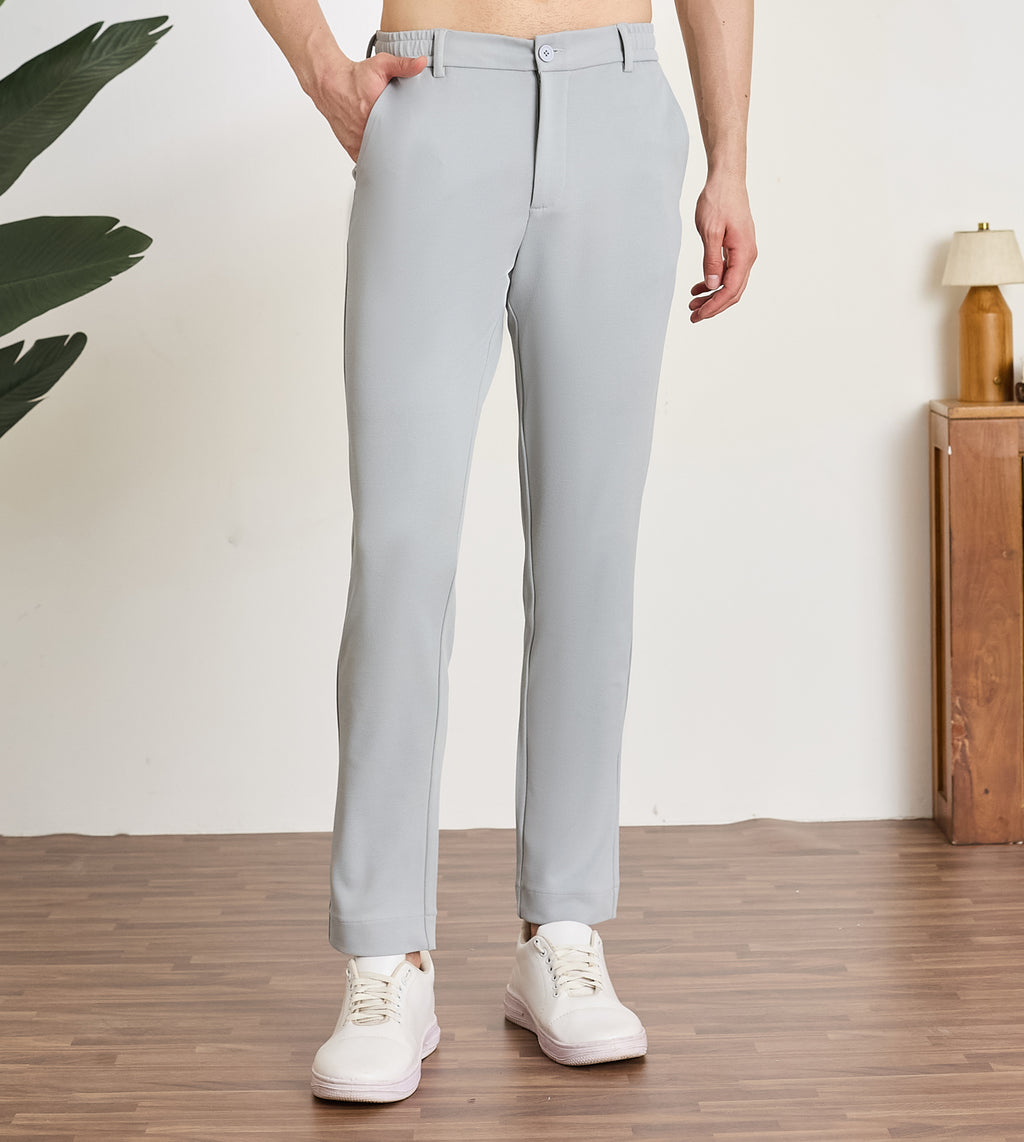 Grey Spandex Slim Fit Trousers