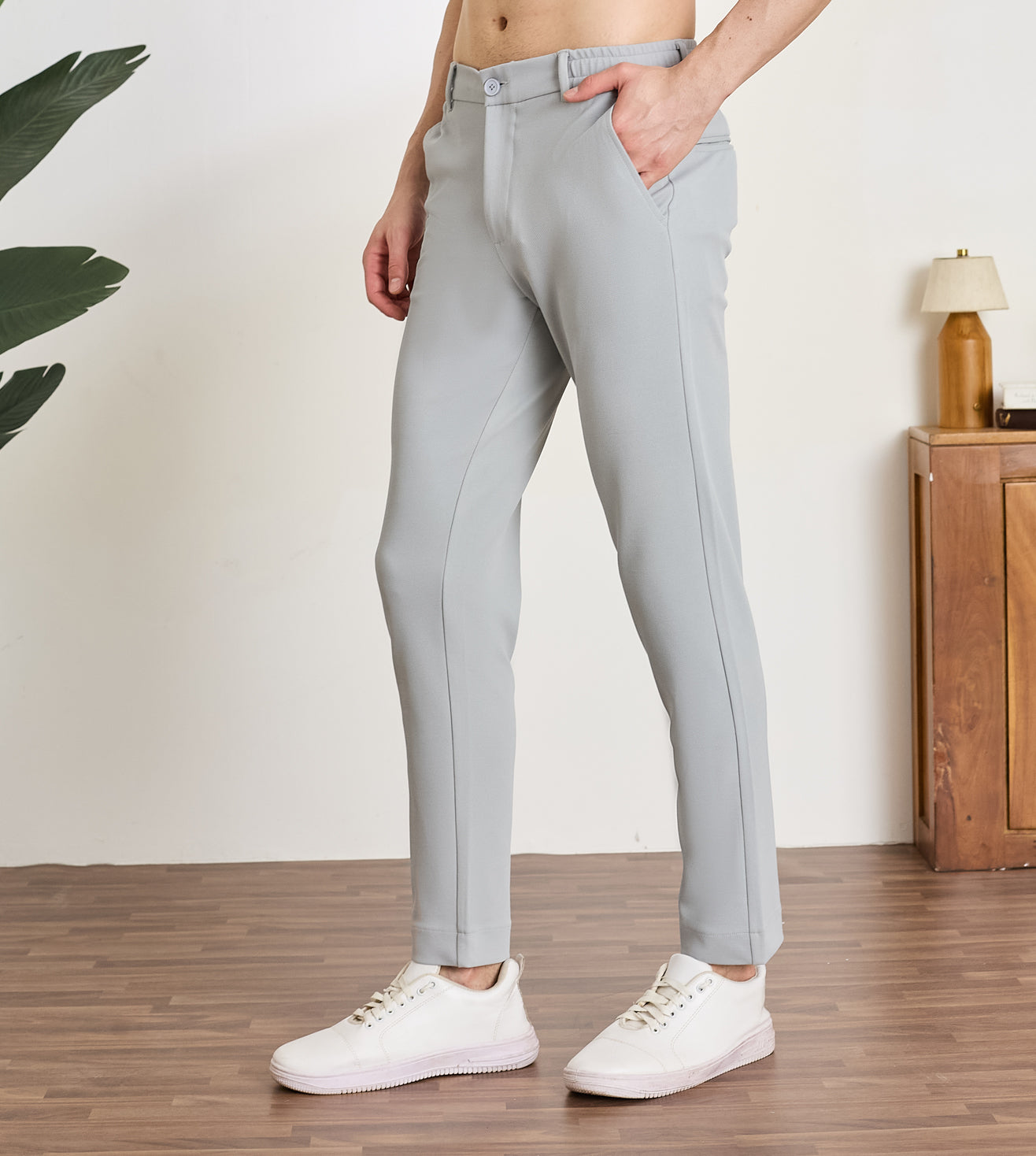 Grey Spandex Slim Fit Trousers