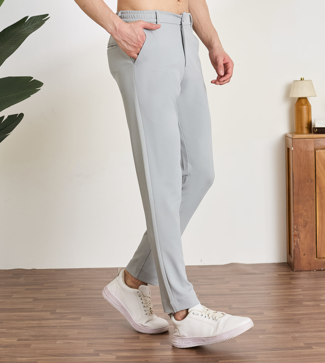 Grey Spandex Slim Fit Trousers