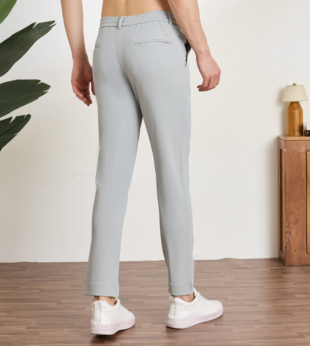 Grey Spandex Slim Fit Trousers