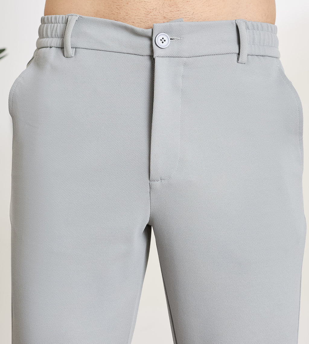 Grey Spandex Slim Fit Trousers