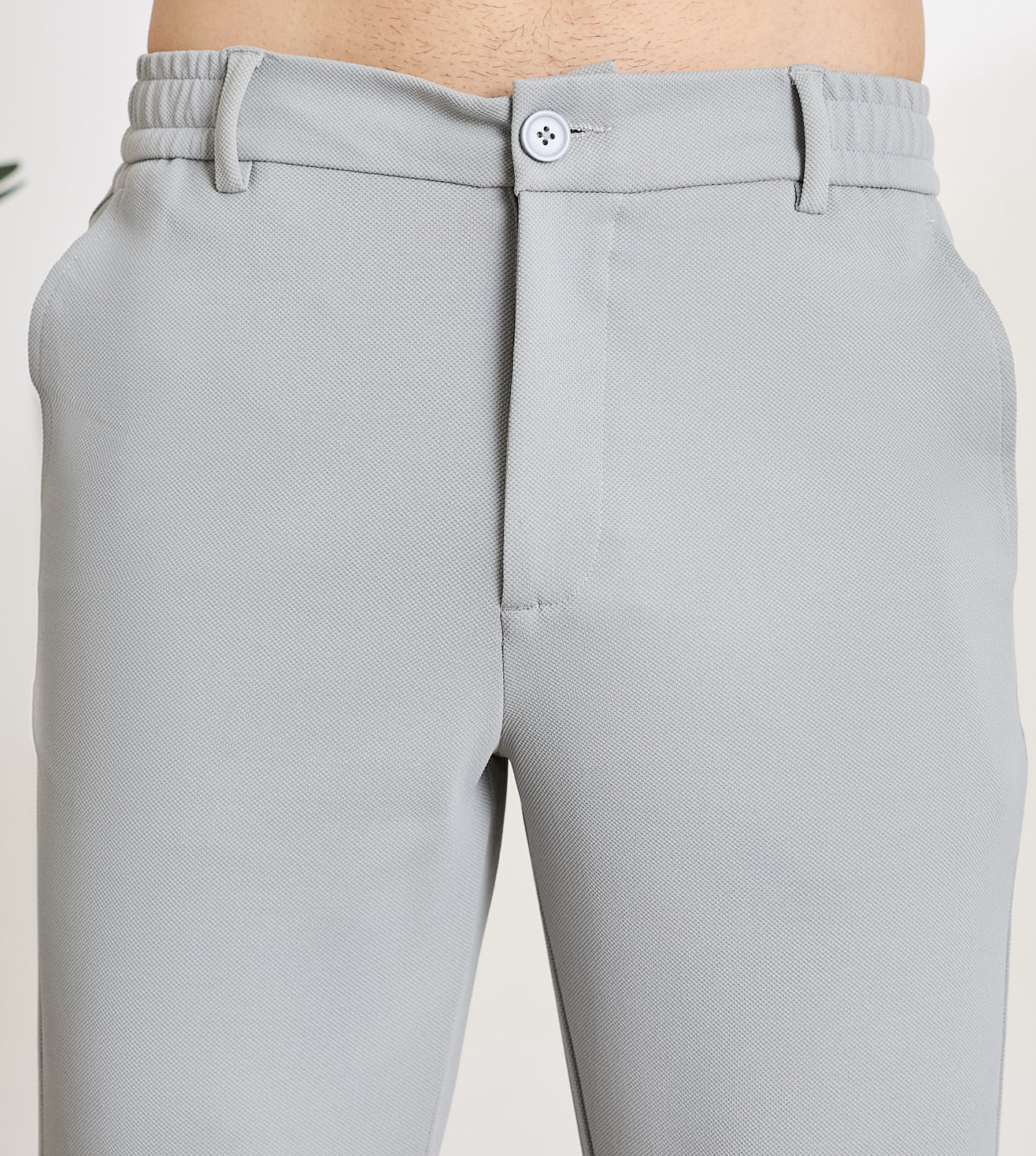 Grey Spandex Slim Fit Trousers