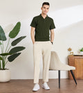 Beige Spandex Comfort Drawstring Trousers