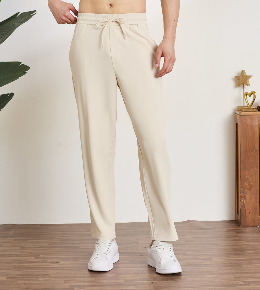 Beige Spandex Comfort Drawstring Trousers