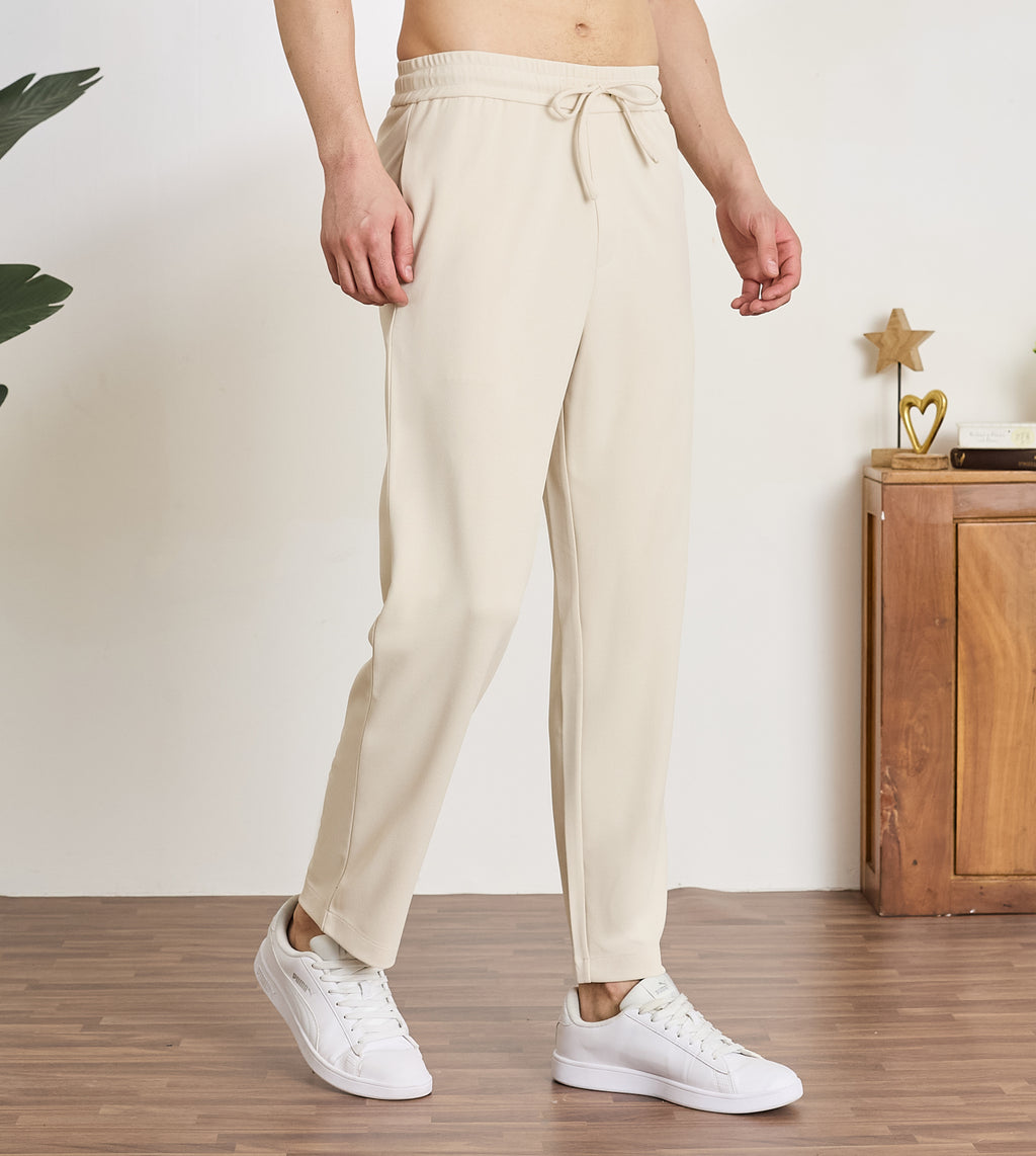 Beige Spandex Comfort Drawstring Trousers