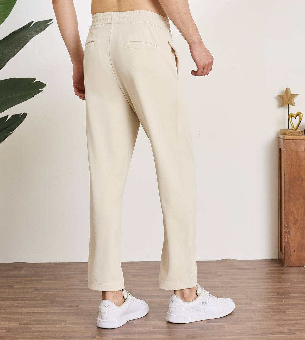 Beige Spandex Comfort Drawstring Trousers