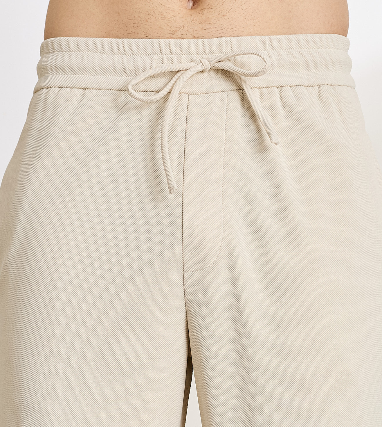 Beige Spandex Comfort Drawstring Trousers