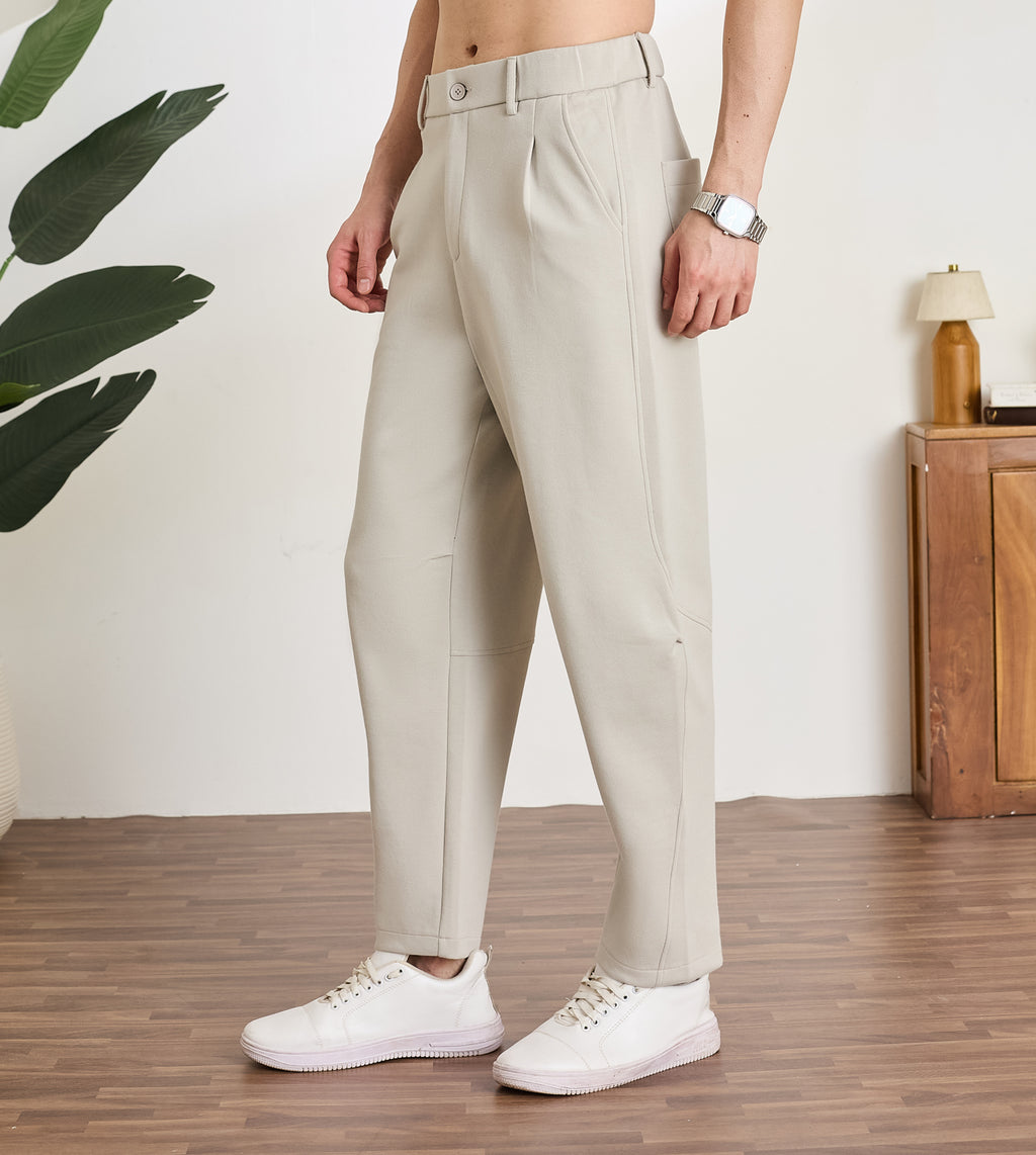 Stone Cotton Dobby Tapered Trousers