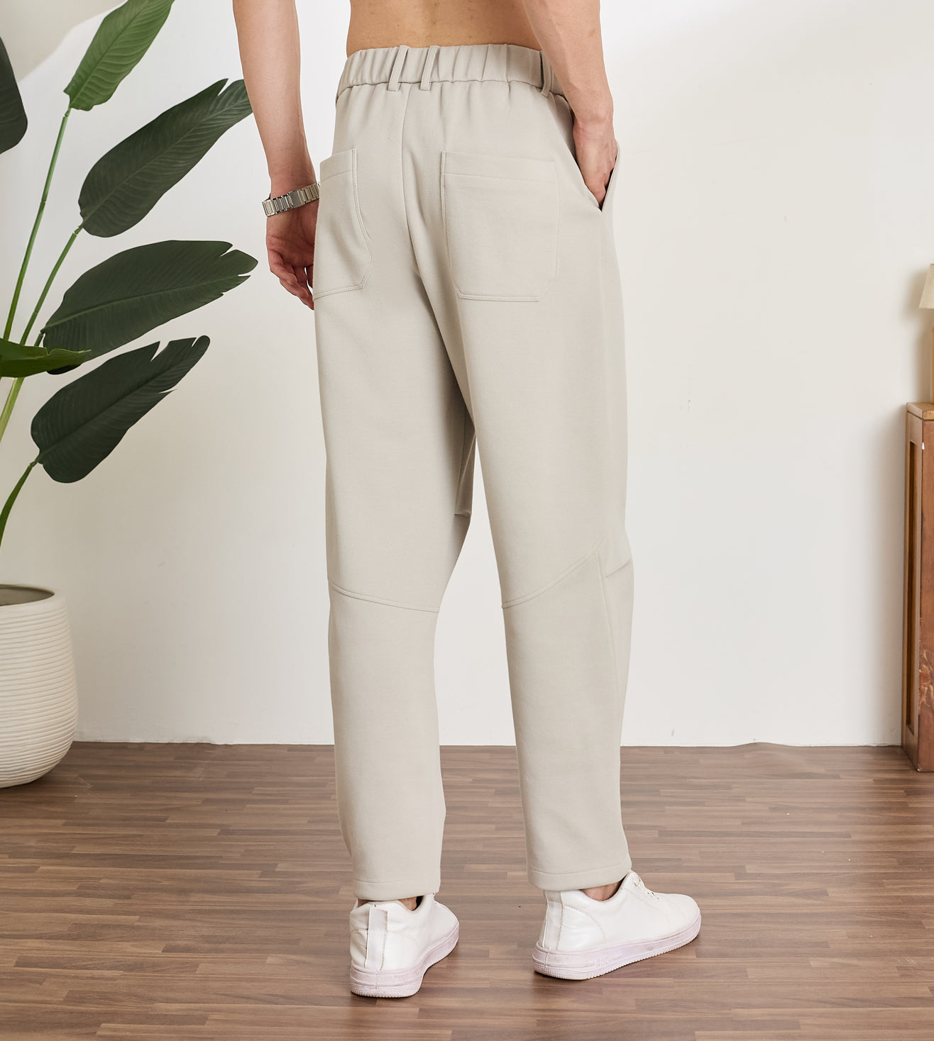 Stone Cotton Dobby Tapered Trousers