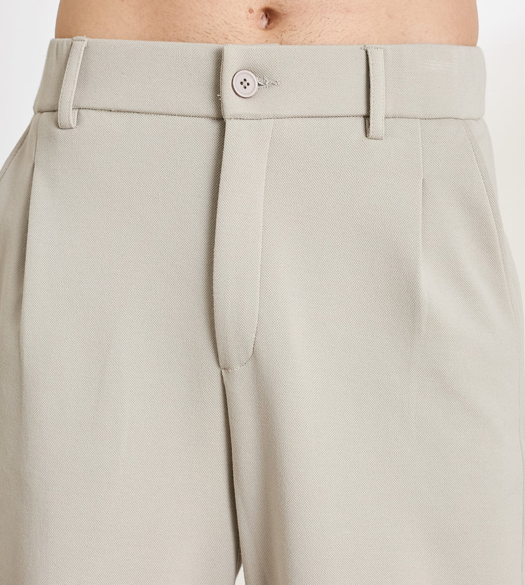 Stone Cotton Dobby Tapered Trousers
