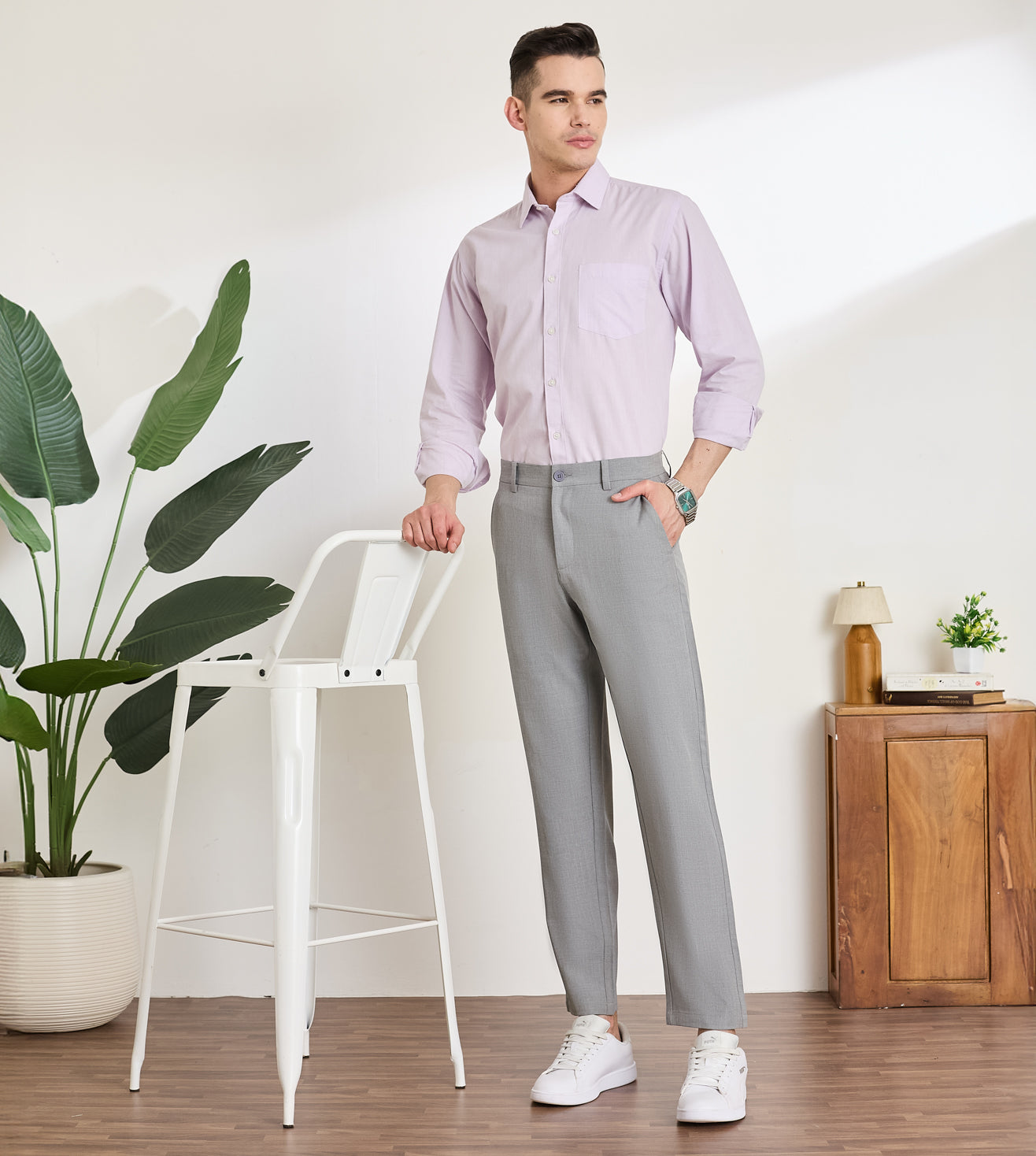 Grey Poly Stretch Smart Formal Trousers