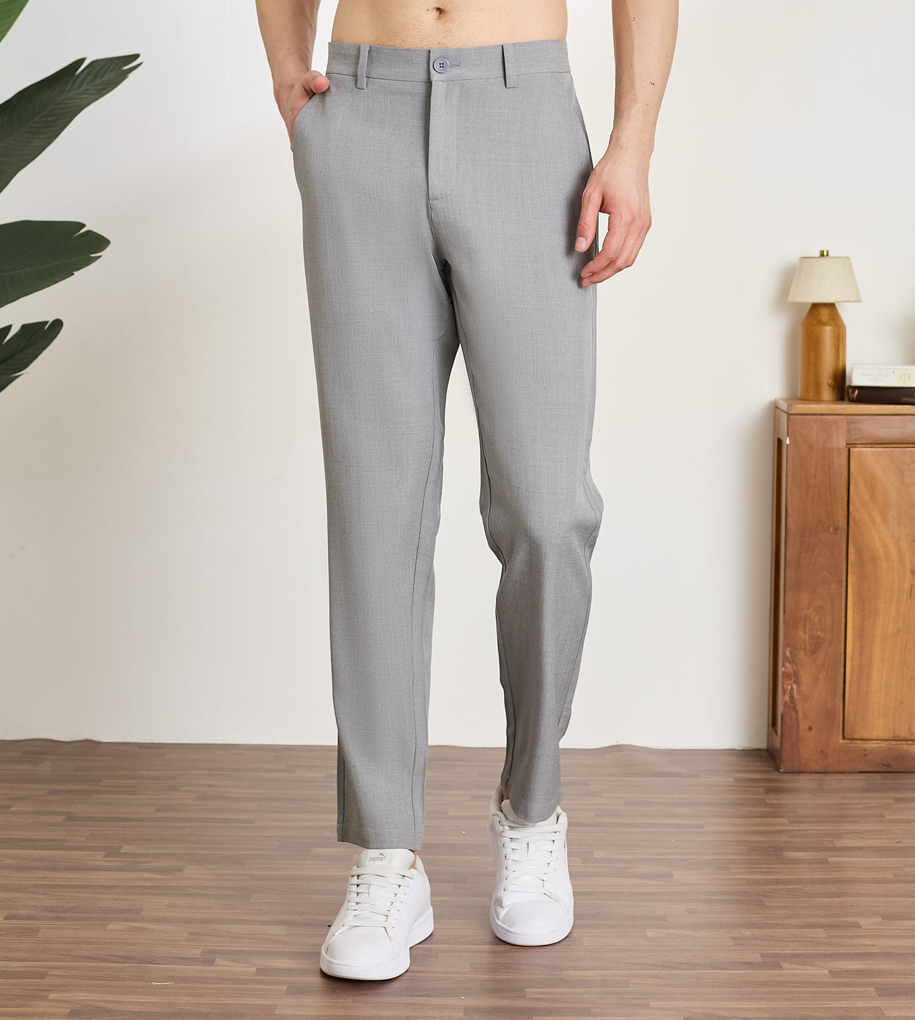 Grey Poly Stretch Smart Formal Trousers