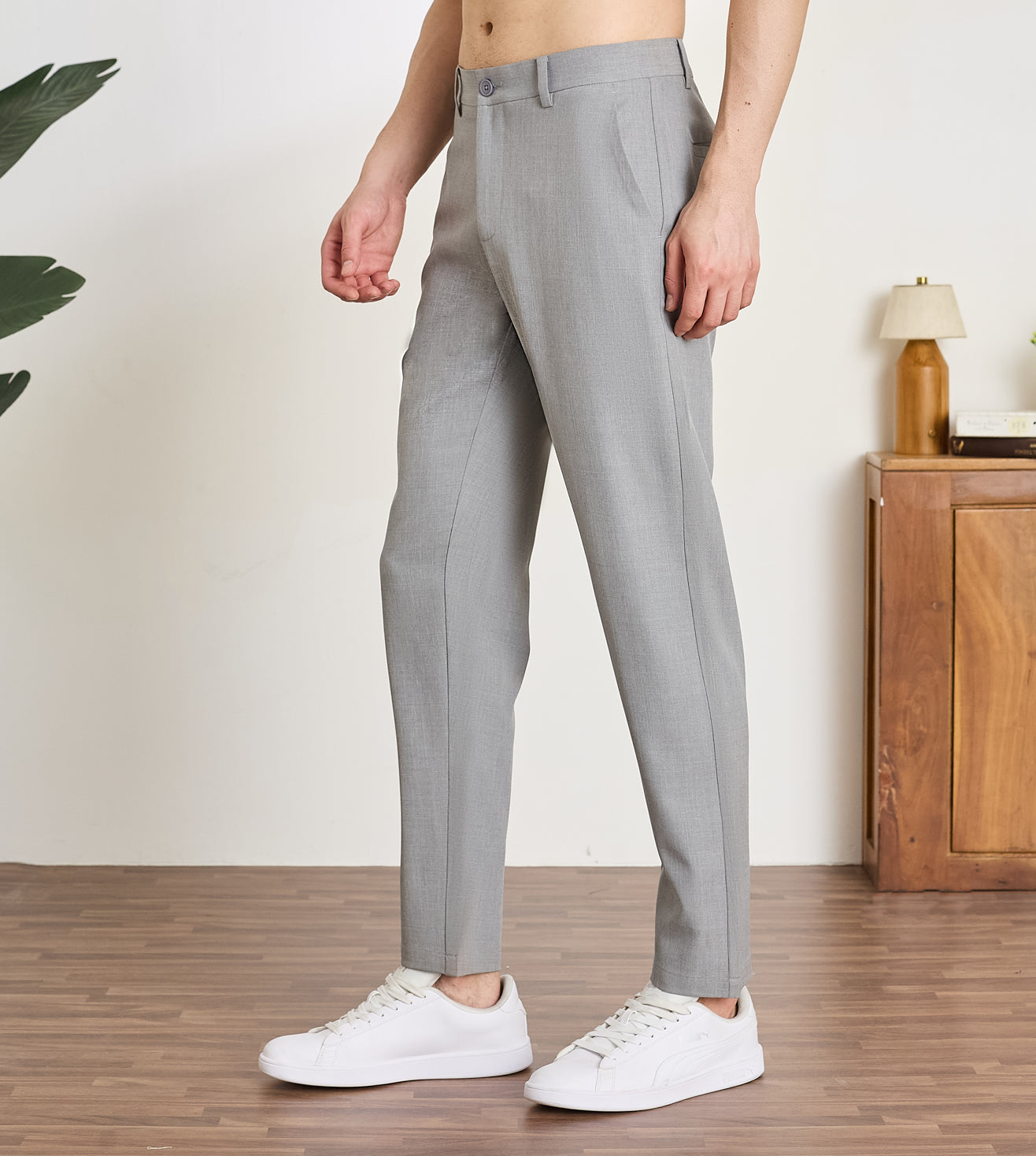 Grey Poly Stretch Smart Formal Trousers