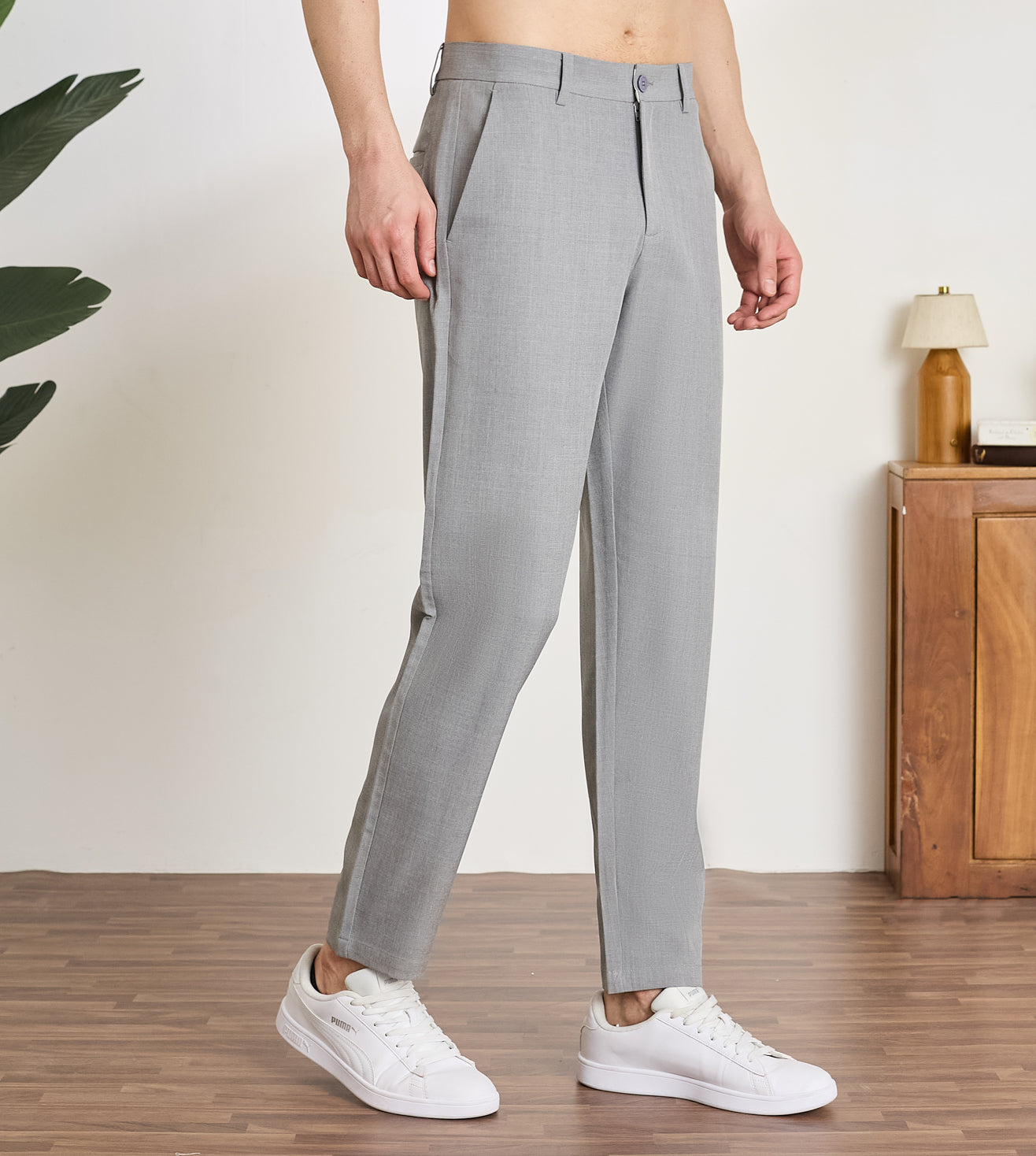 Grey Poly Stretch Smart Formal Trousers