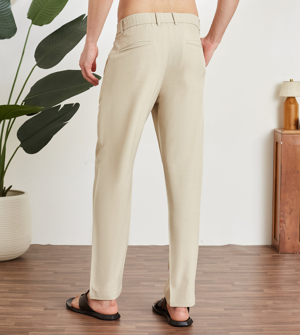 Beige Poly Stretch Smart Formal Trousers