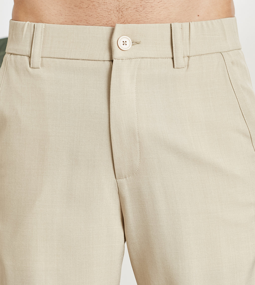 Beige Poly Stretch Smart Formal Trousers