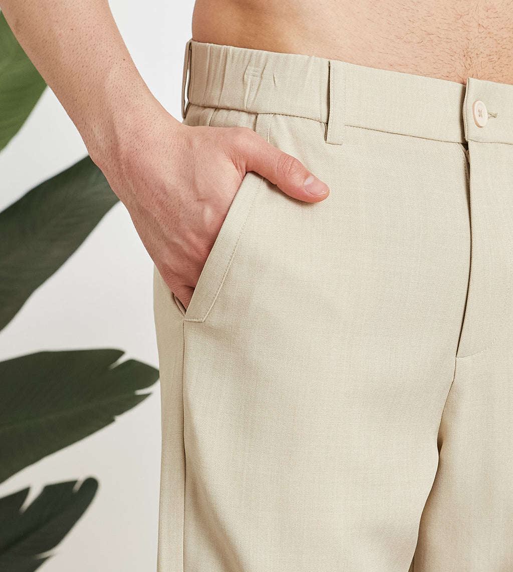 Beige Poly Stretch Smart Formal Trousers