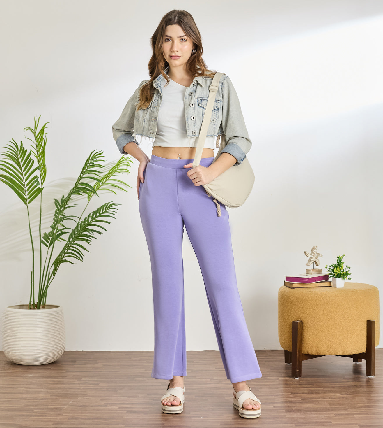 D Lavender Modal Lounge Flared Pants