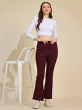 Wine Women's High-Rise Button Detail Flared Ponte Roma Pants