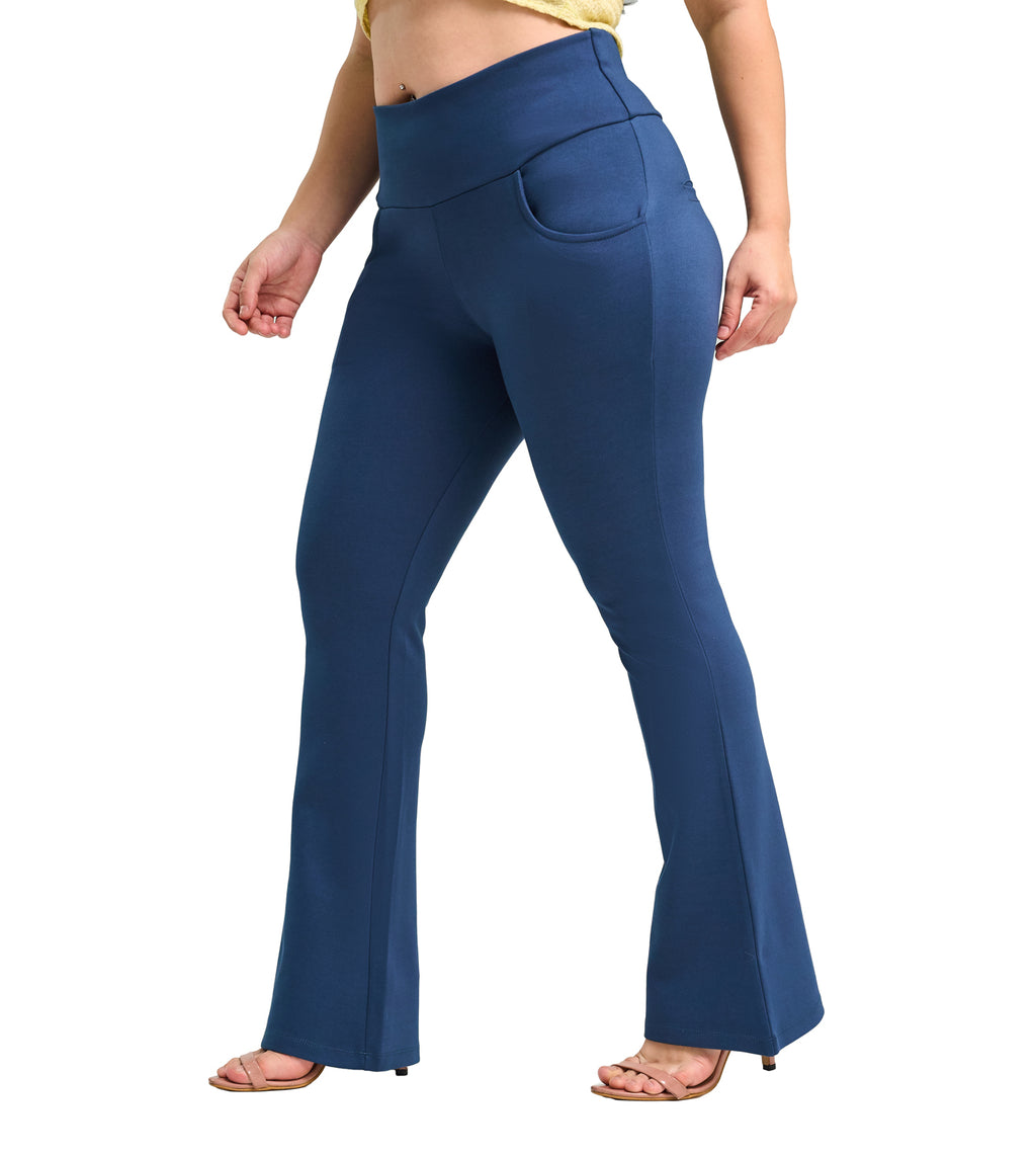 Teal Ponty Roma Flared Pull-On Pants