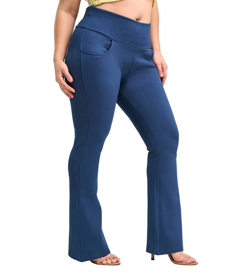Teal Ponty Roma Flared Pull-On Pants