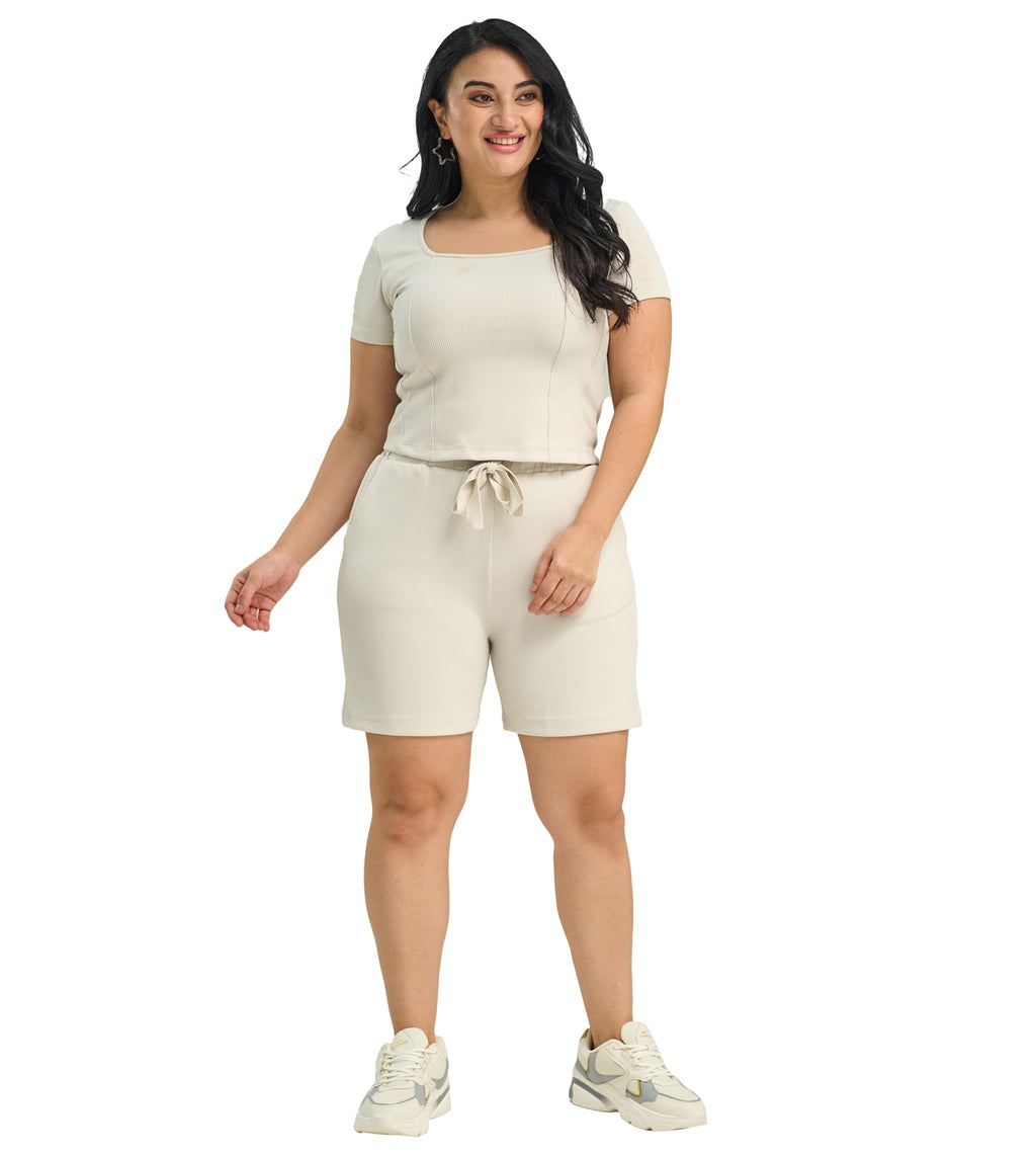 Off-White Modal Rib Lounge Co-Ord Set