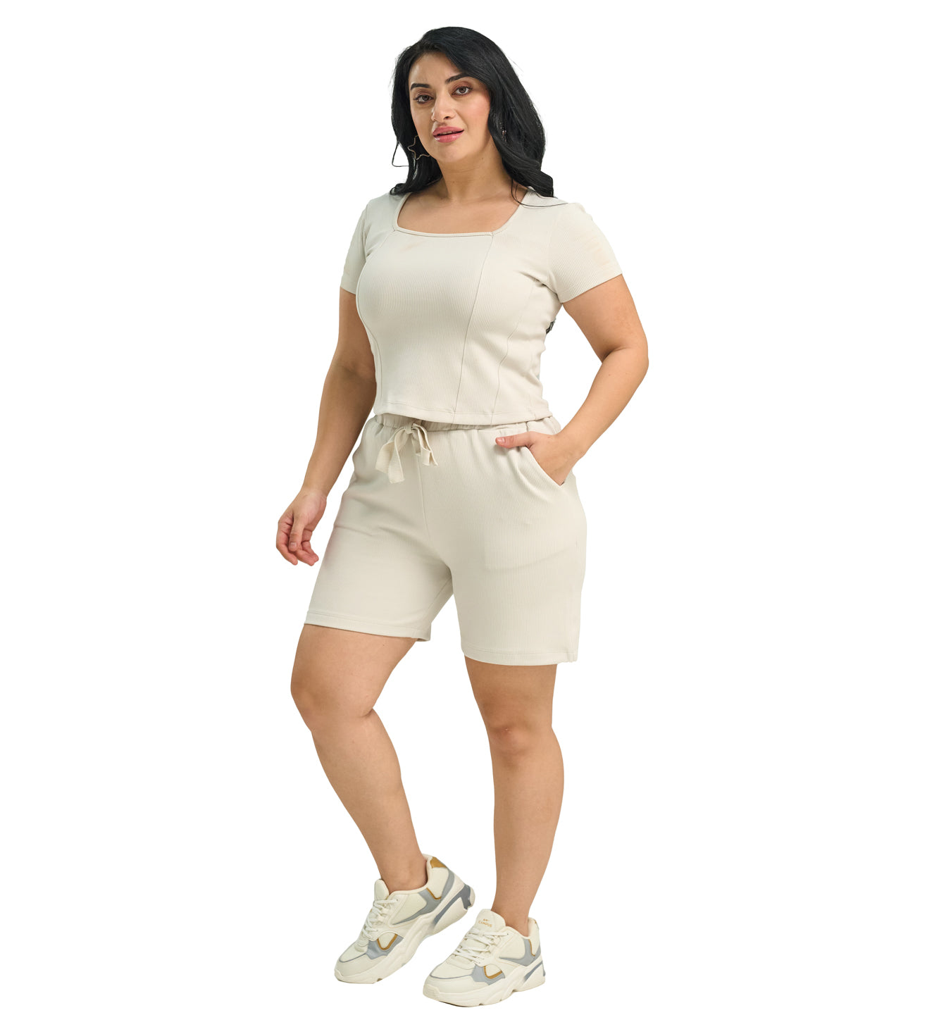 Off-White Modal Rib Lounge Co-Ord Set