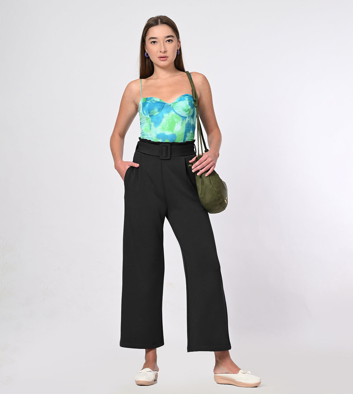 Modal Belted Wide Leg Pants
