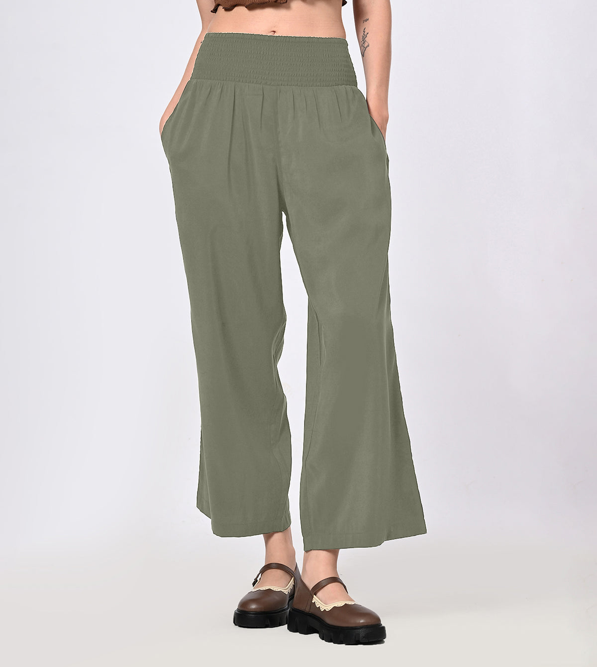 Polynosic Smocked Waist Palazzo Pants
