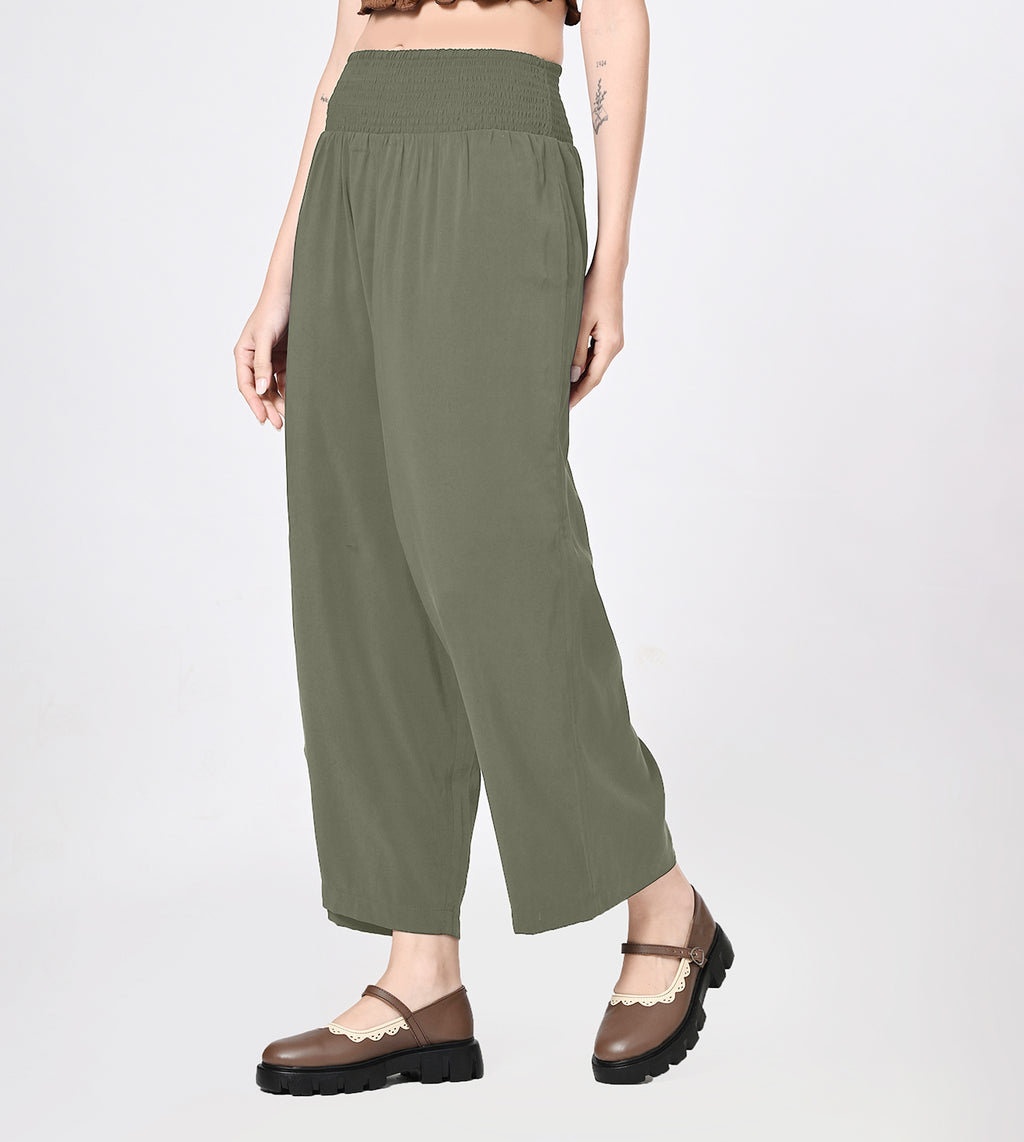Polynosic Smocked Waist Palazzo Pants