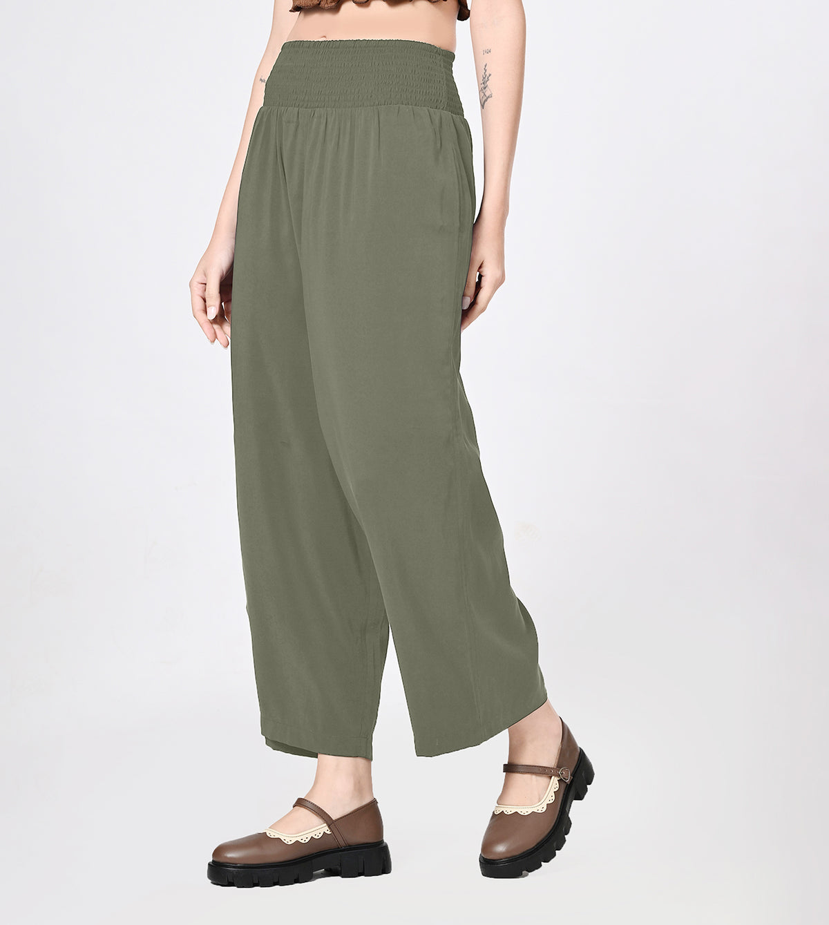 Polynosic Smocked Waist Palazzo Pants