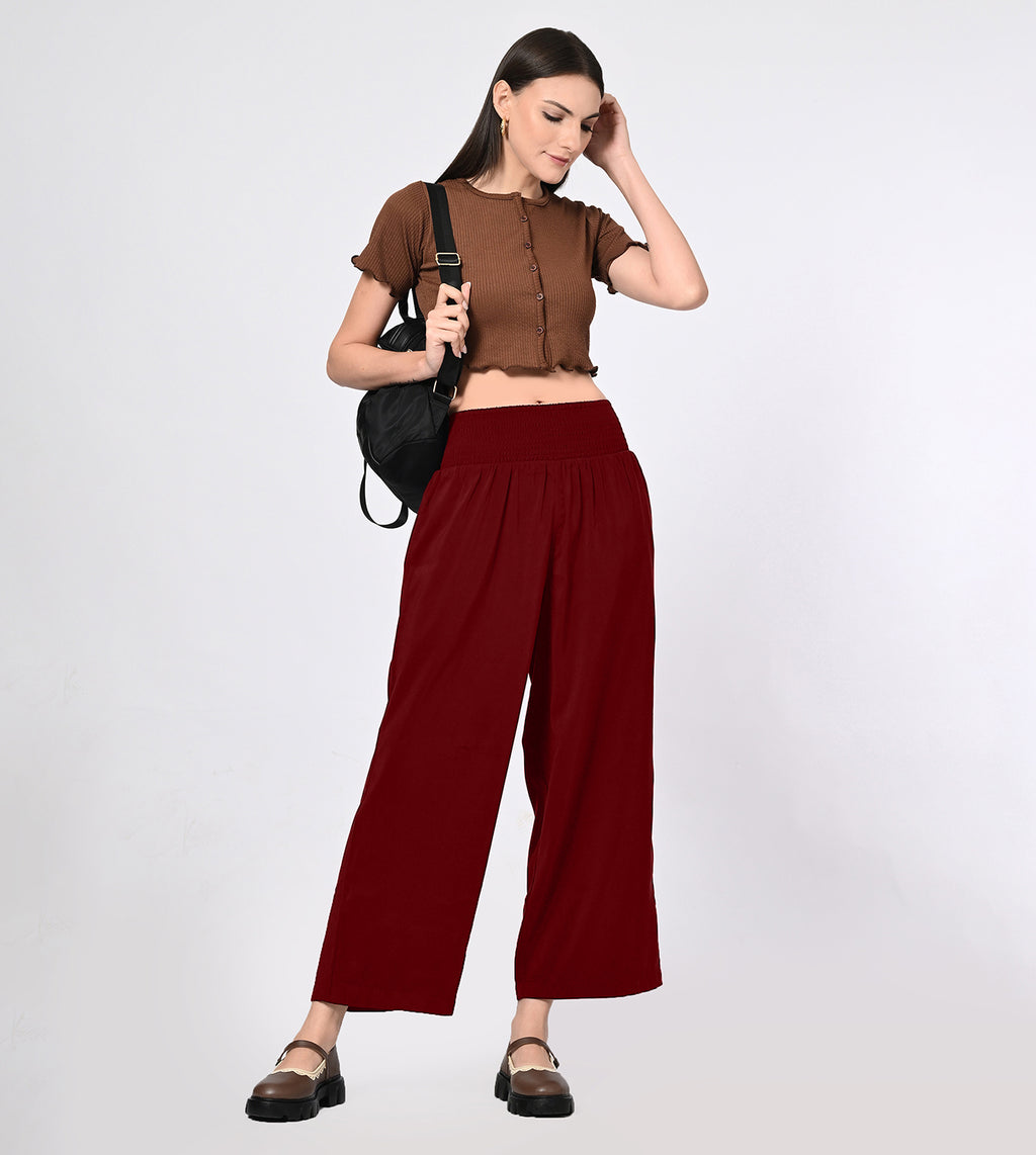 Polynosic Smocked Waist Palazzo Pants