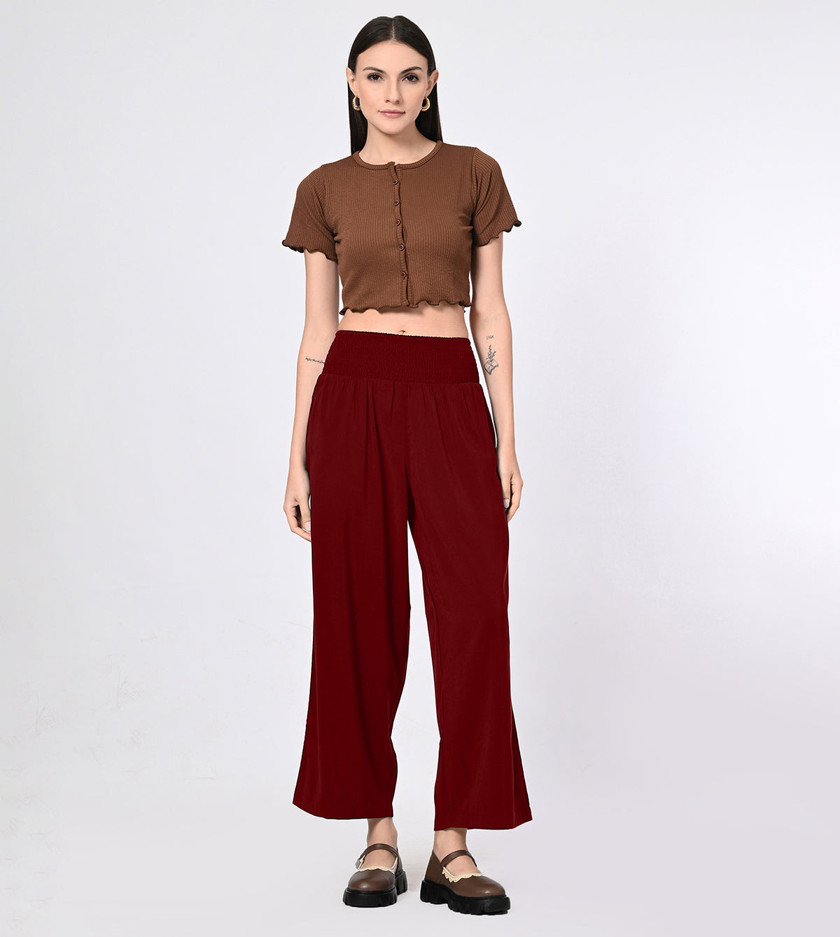 Polynosic Smocked Waist Palazzo Pants
