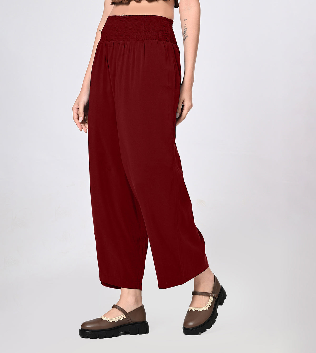 Polynosic Smocked Waist Palazzo Pants