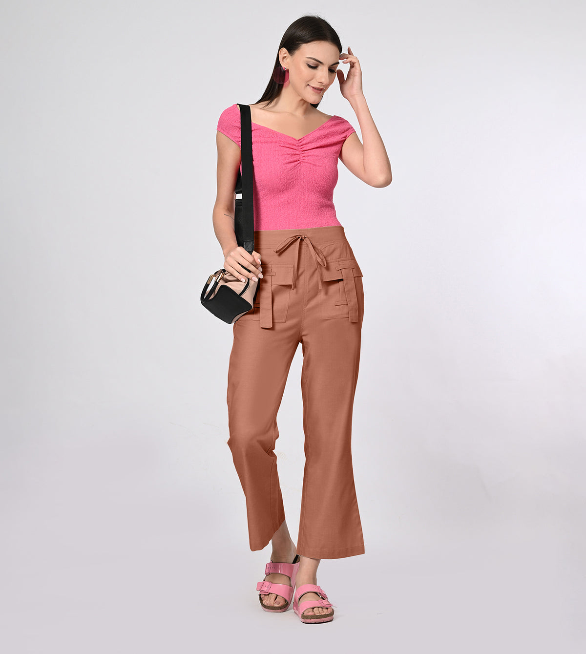 Rayon High Waisted Casual Pants