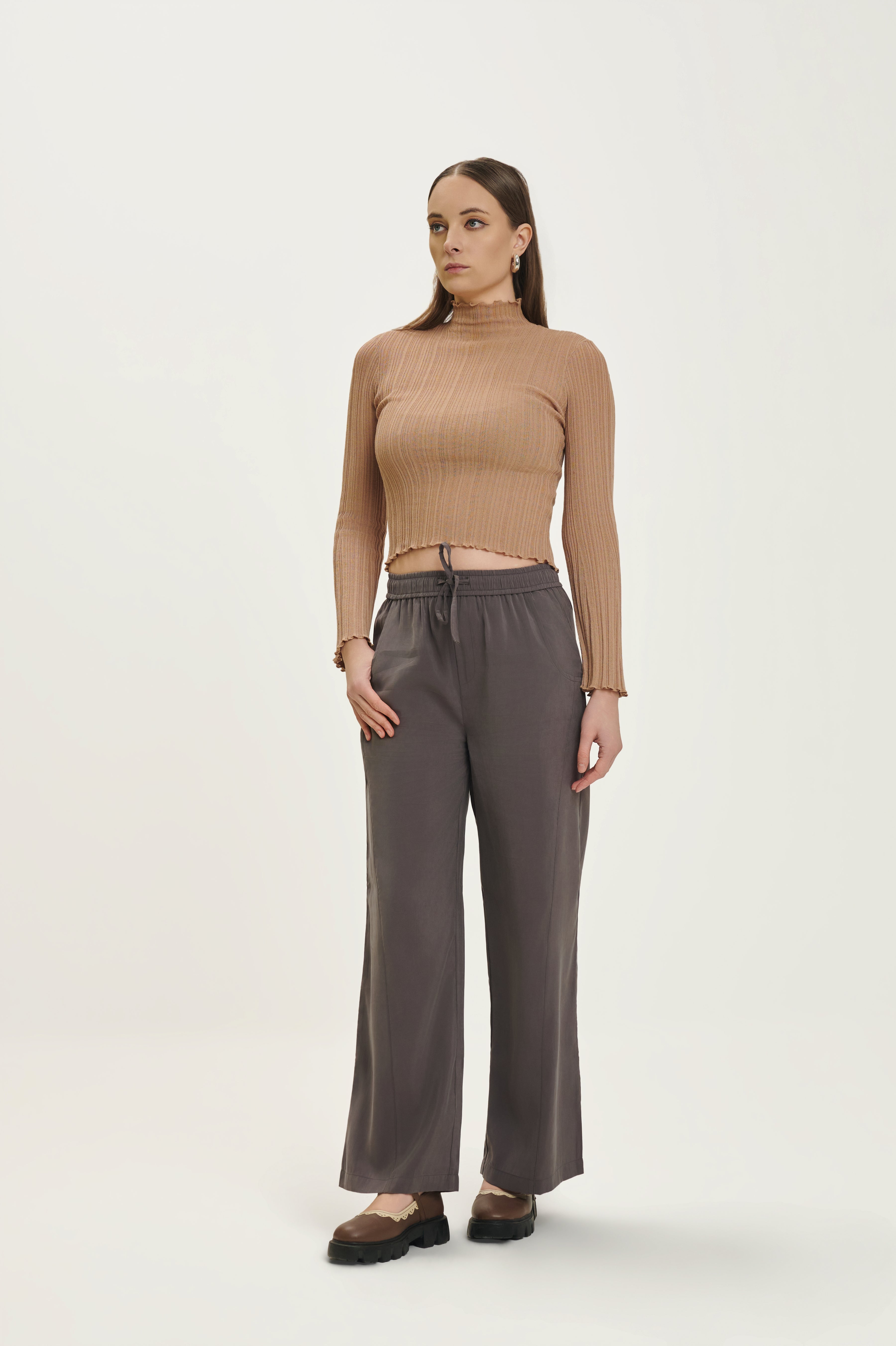 Polynosic Relaxed Fit Wide Leg Pants