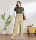 Olive Cotton Linen Straight Pants