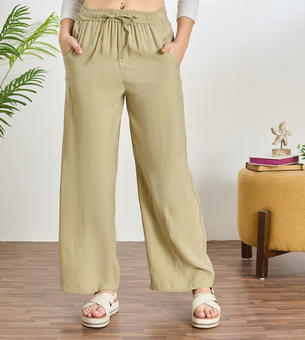 Olive Cotton Linen Straight Pants