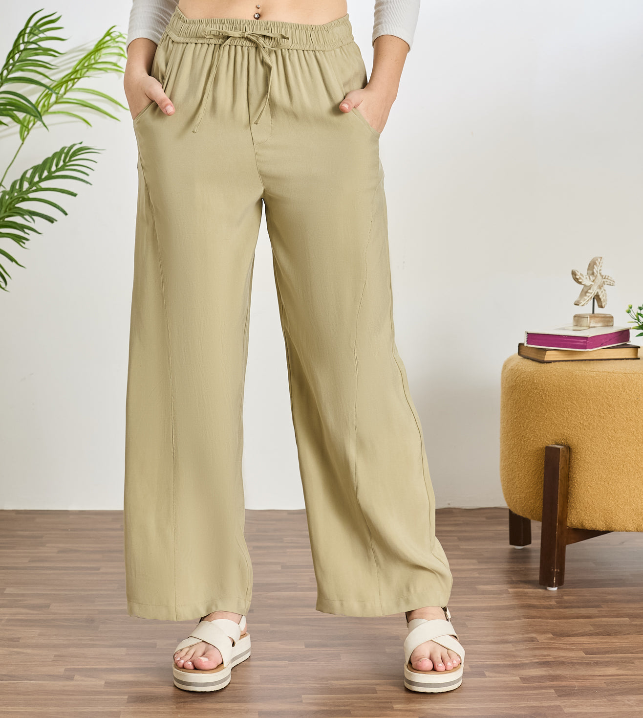 Olive Cotton Linen Straight Pants